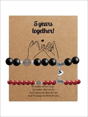 Wooden Bead Couple Bracelets Matching Anniversary Gift Set